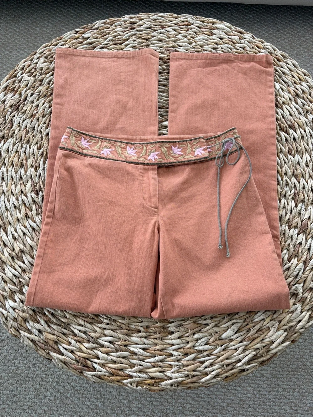 Anthropologie Fei Embroidered Tie Waist Pant